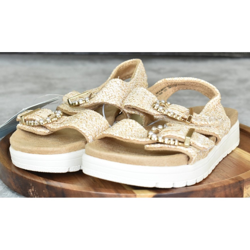 Cat & Jack Sequerah Girl Sandals Size 8 Tan Footbed Toddler Casual Raffia
